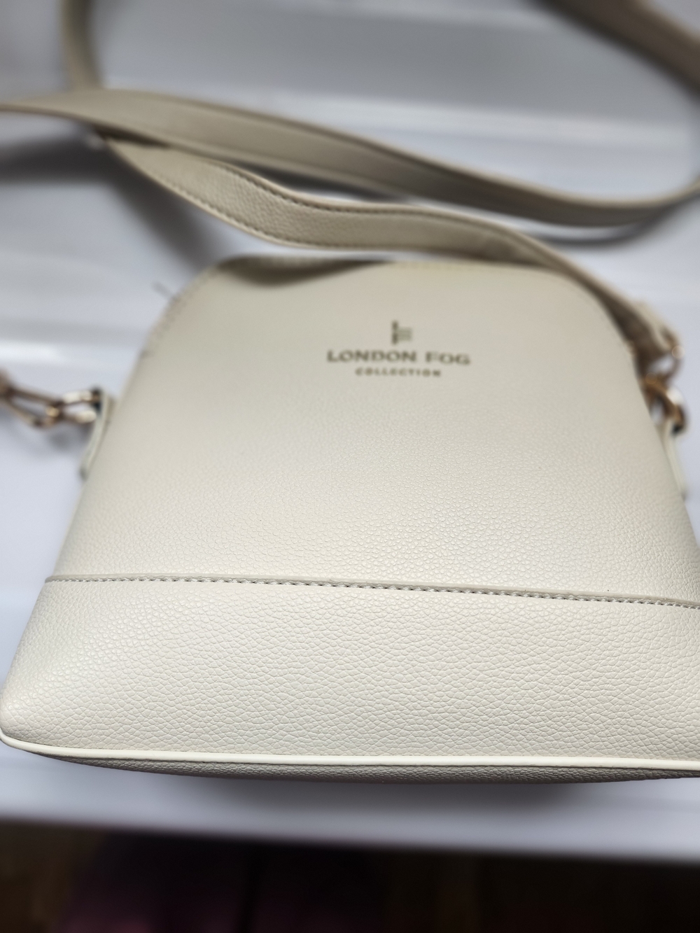 London Fog Cream Pebble-Textured Crossbody Bag